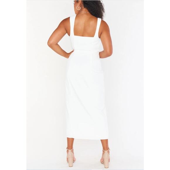 Show Me Your Mumu Eden Midi Dress Square Neck White Front Slit Party Event NWT M - Picture 2 of 8